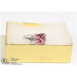 STERLING SILVER RING WITH LARGE PINK STONE AND 2