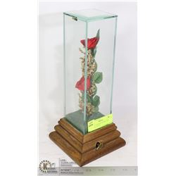 VINTAGE ROSES IN GLASS CASE MUSICAL, PLAYS