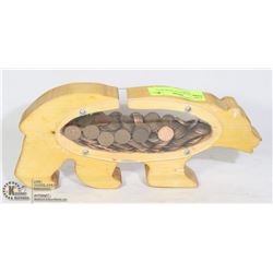 POLAR BEAR PIGGY BANK WITH OLD PENNIES