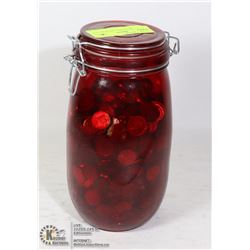 LARGE RED MASON JAR WITH OLD PENNIES