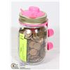 Image 1 : MASON JAR PIGGY BANK WITH OLD PENNIES