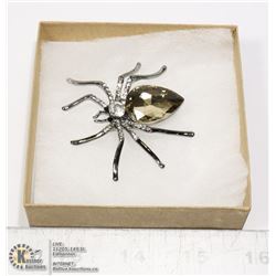 RHINESTONE SPIDER BROOCH WITH LARGE STONE BODY