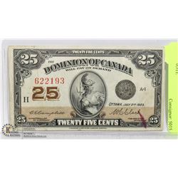 1923 DOMINION OF CANADA 25 CENTS NOTE