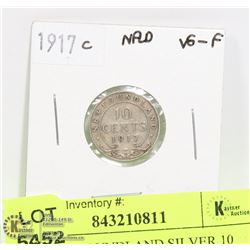 1917 NEWFOUNDLAND SILVER 10 CENT COIN