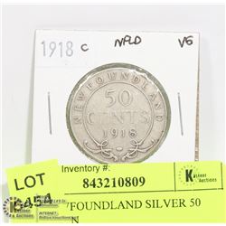 1918 NEWFOUNDLAND SILVER 50 CENT COIN