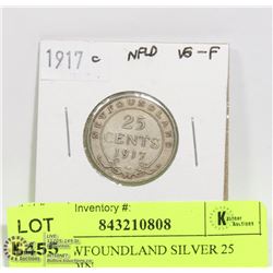 1917 NEWFOUNDLAND SILVER 25 CENT COIN