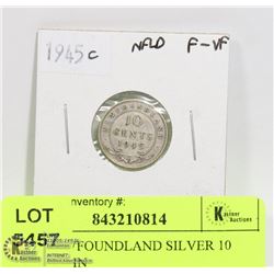 1945 NEWFOUNDLAND SILVER 10 CENT COIN