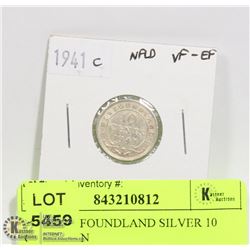 1941 NEWFOUNDLAND SILVER 10 CENT COIN