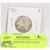 Image 1 : 1921 CANADIAN SILVER 25 CENT COIN