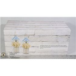SET OF TWO HANGING MASON JAR SCONCES WITH LED