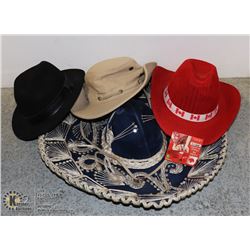 4 NOVELTY HATS INCLUDING GENUINE MEXICAN SOMBRERO
