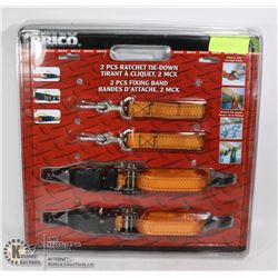 NEW BRICO 4PC TIE DOWN SET 2 RATCHETING & 2 FIXING