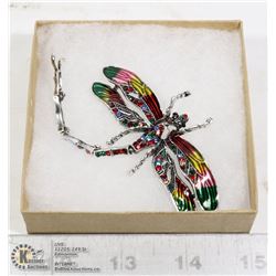 RHINESTONE DRAGONFLY BROOCH WITH MOVING TAIL