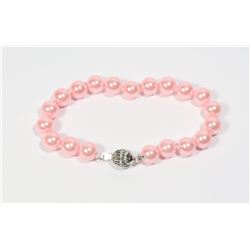 #32-PINK SEA SHELL PEARL BRACELET 8mm/7.5"