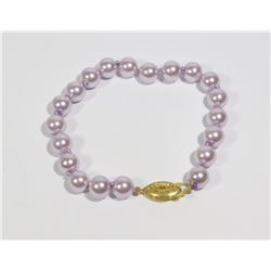 #30-LIGHT PURPLE SEA SHELL PEARL BRACELET 8mm/7.5"