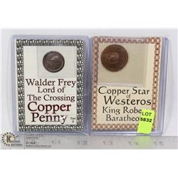 TWO GAME OF THRONES COINS MINTED ON ANTIQUE PRESS