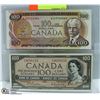 Image 1 : 1954, 1975 CANADIAN $100 BILLS