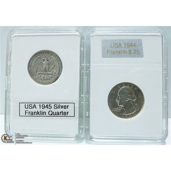 1944 & 1945 USA 90% SILVER QUARTERS