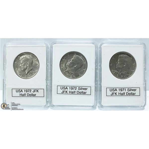 3 USA JOHN F KENNEDY SILVER HALF DOLLARS