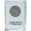 Image 1 : 1943 CANADIAN SILVER 1/2 DOLLAR, KING GEORGE VI