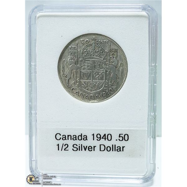 1940 CANADIAN SILVER 1/2 DOLLAR, KING GEORGE VI