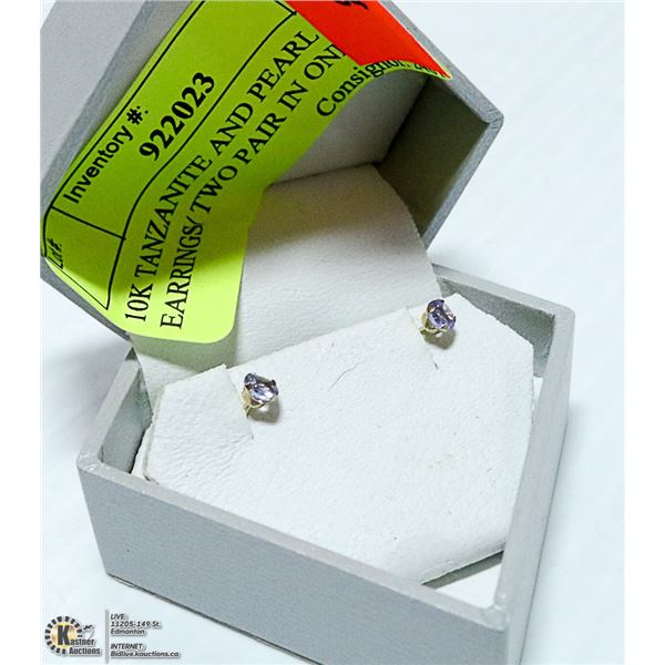 10K TANZANITE AND PEARL EARRINGS/ TWO PAIR IN ONE