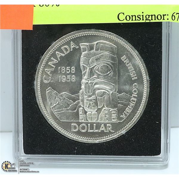 1858 - 1958 CANADIAN SILVER DOLLAR 80%