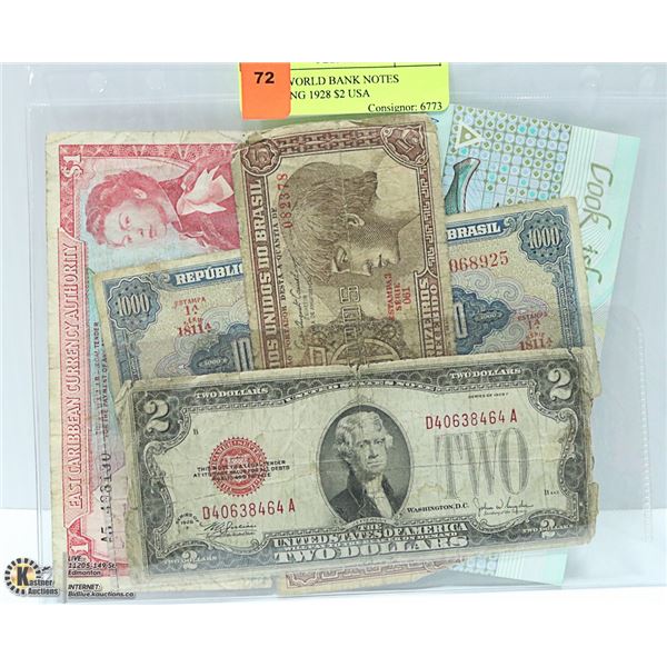MIX OF WORLD BANK NOTES INCLUDING 1928 $2 USA