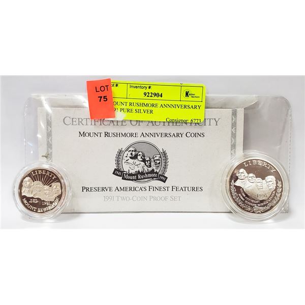 1991 MOUNT RUSHMORE ANNNIVERSARY PURE SILVER