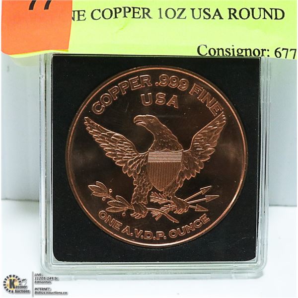.999 FINE COPPER 1OZ USA ROUND