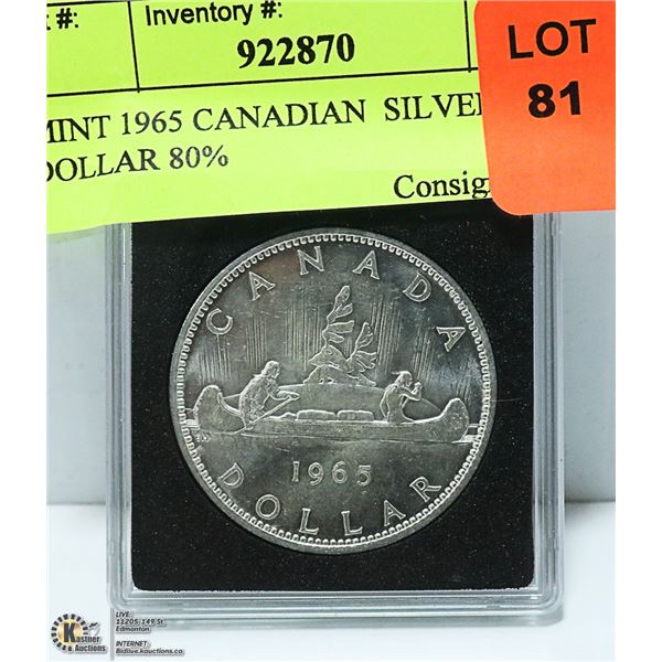 1965 CANADIAN  SILVER DOLLAR 80%