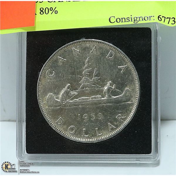 1953 CANADIAN  SILVER DOLLAR 80%