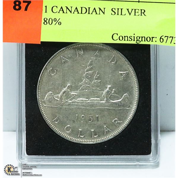 1951 CANADIAN  SILVER DOLLAR 80%