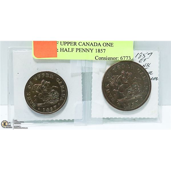 BANK OF UPPER CANADA ONE PENNY & HALF PENNY 1857