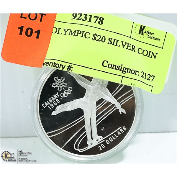 1988 1 OZ OLYMPIC $20 SILVER COIN