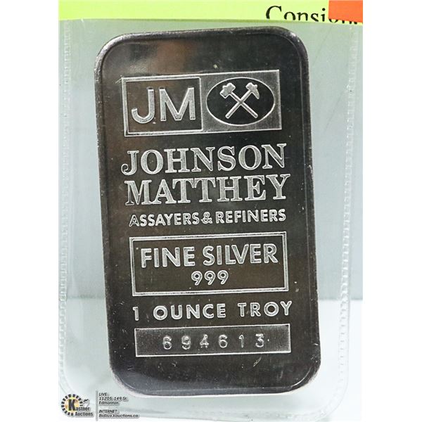 JOHNSON MATTHEY .999 FINE SILVER 1 TROY OUNCE