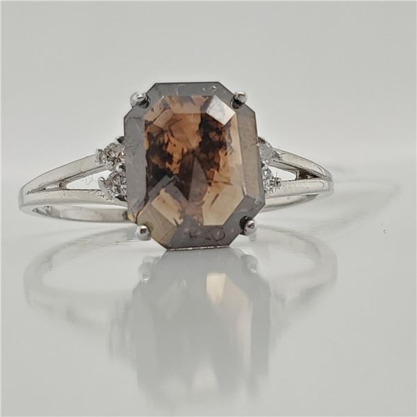 17) 10 KARAT WHITE GOLD BROWN DIAMOND RING