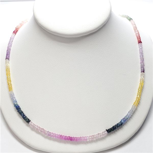 4)  STRAND OF FANCY COLOURED SAPPHIRE BEADS