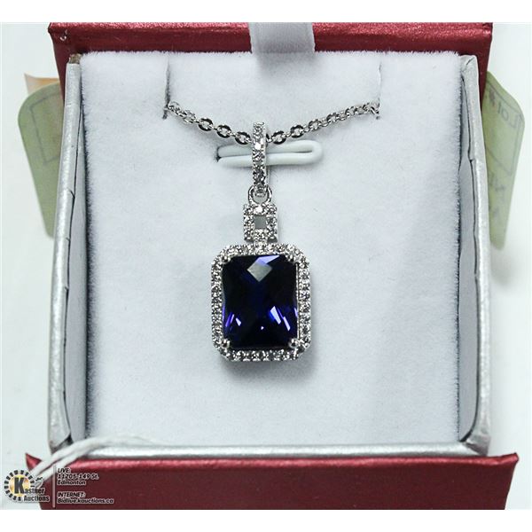 NEW. PENDANT BLUE CZ CENTER ACCENTED WITH WHITE