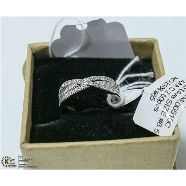 NEW SILVER RING, SET WITH 60CZ'S. SIZE 6.5