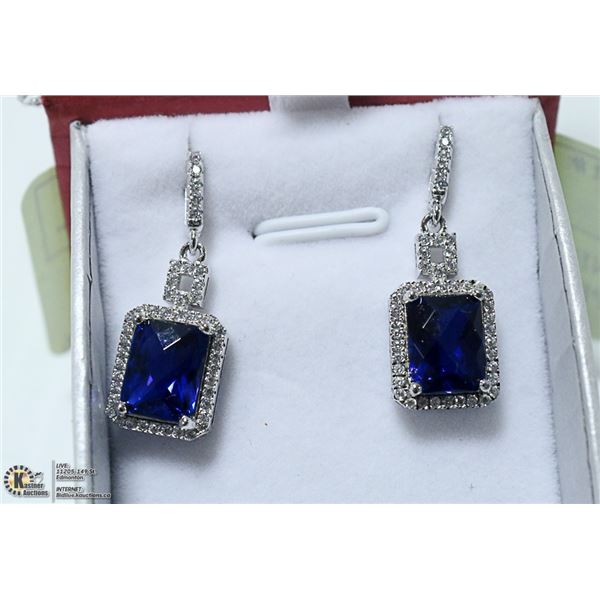 NEW EARRINGS BLUE CZ,  ACCENTED WITH WHITE CZ