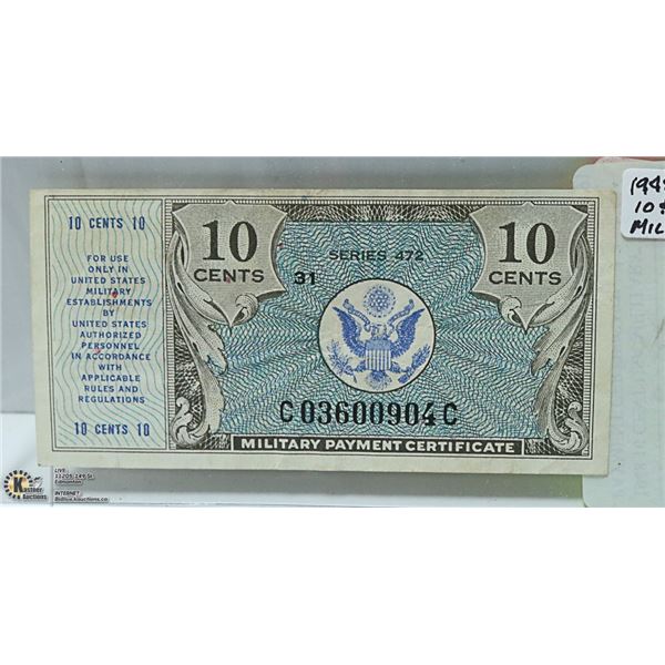 1948 10 CENT USA MILITARY PAYMENT CERTIFICATE