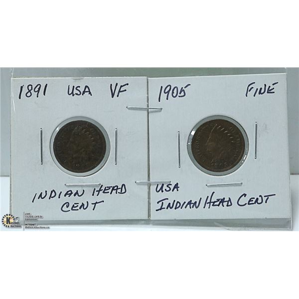 1891 AND 1905 USA INDIAN HEAD CENTS