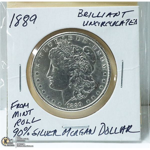 1889 UNCIRCULATED 90% SILVER MORGAN DOLLAR FROM