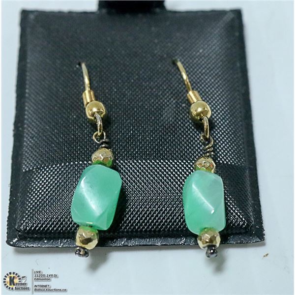 NEW. JADE EARRINGS. SILVER WITH GOLD RHODIUM