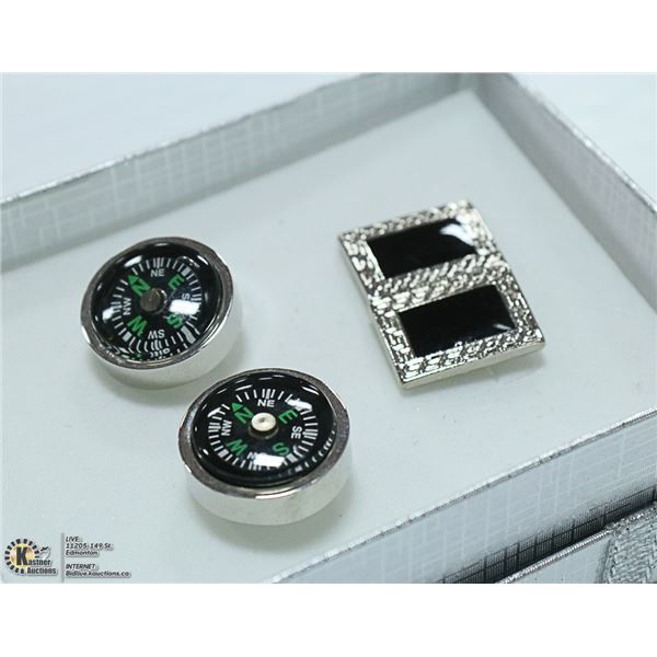NEW CUFFLINKS. SET OF 2. WORKING COMPASS/