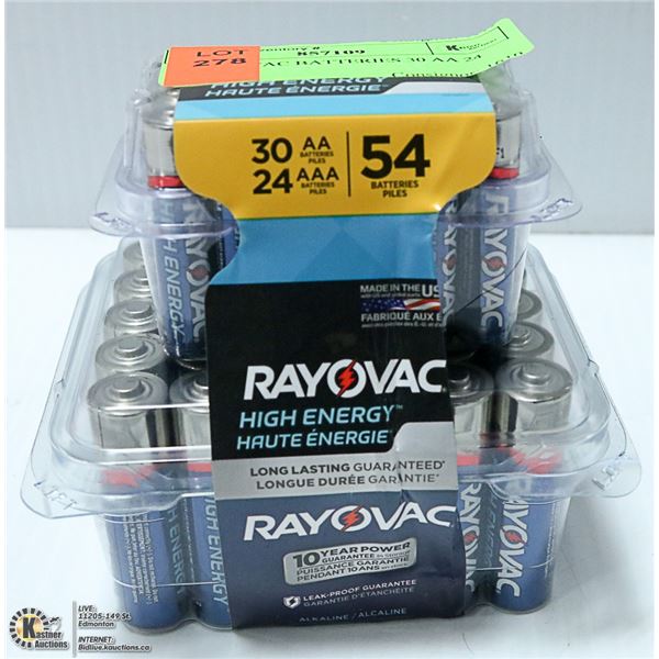 54 RAYOVAC BATTERIES 30 AA 24 AAA