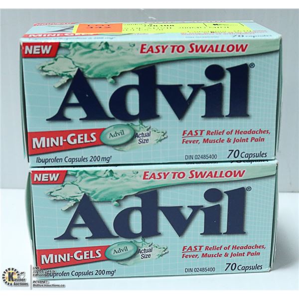 2 BOTTLES OF ADVIL 200MG MINI GEL CAPSULES, 70