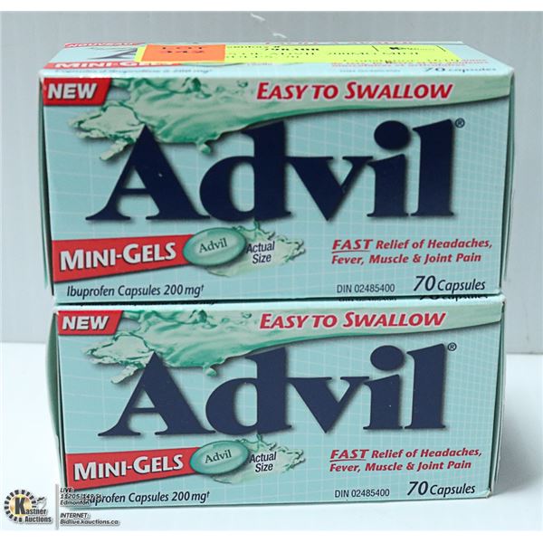 2 BOTTLES OF ADVIL 200MG MINI GEL CAPSULES, 70