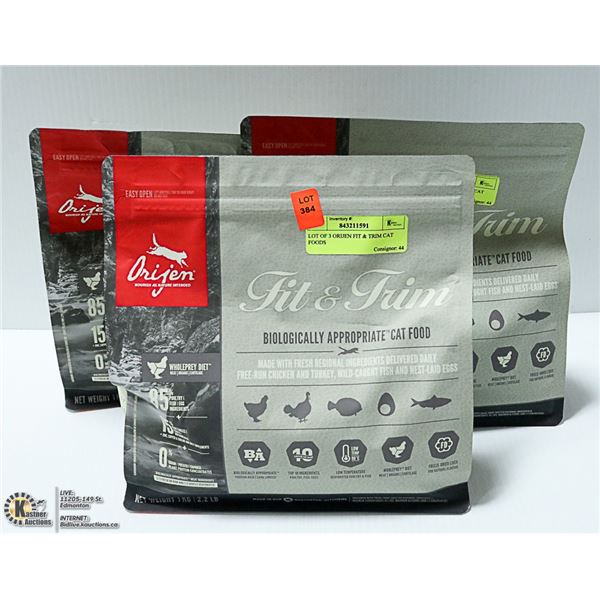 LOT OF 3 ORIJEN FIT & TRIM CAT FOODS